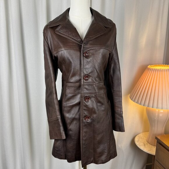 Vintage 1970s Brown Leather Coat Made in Canada by Norwest Leatherworks sz Large - Picture 2 of 15